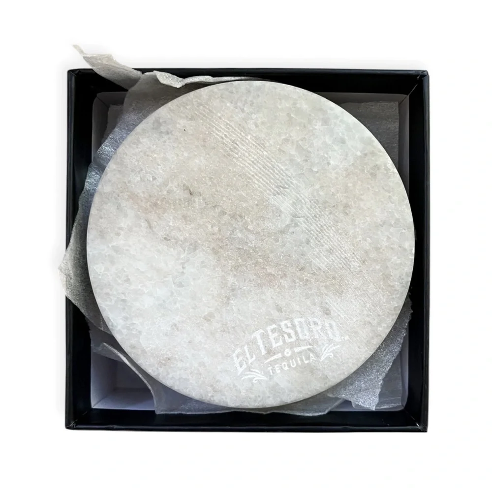RARE NIB El Tesoro Promotional Marble and Brass Tequila Coasters, Set of 4
